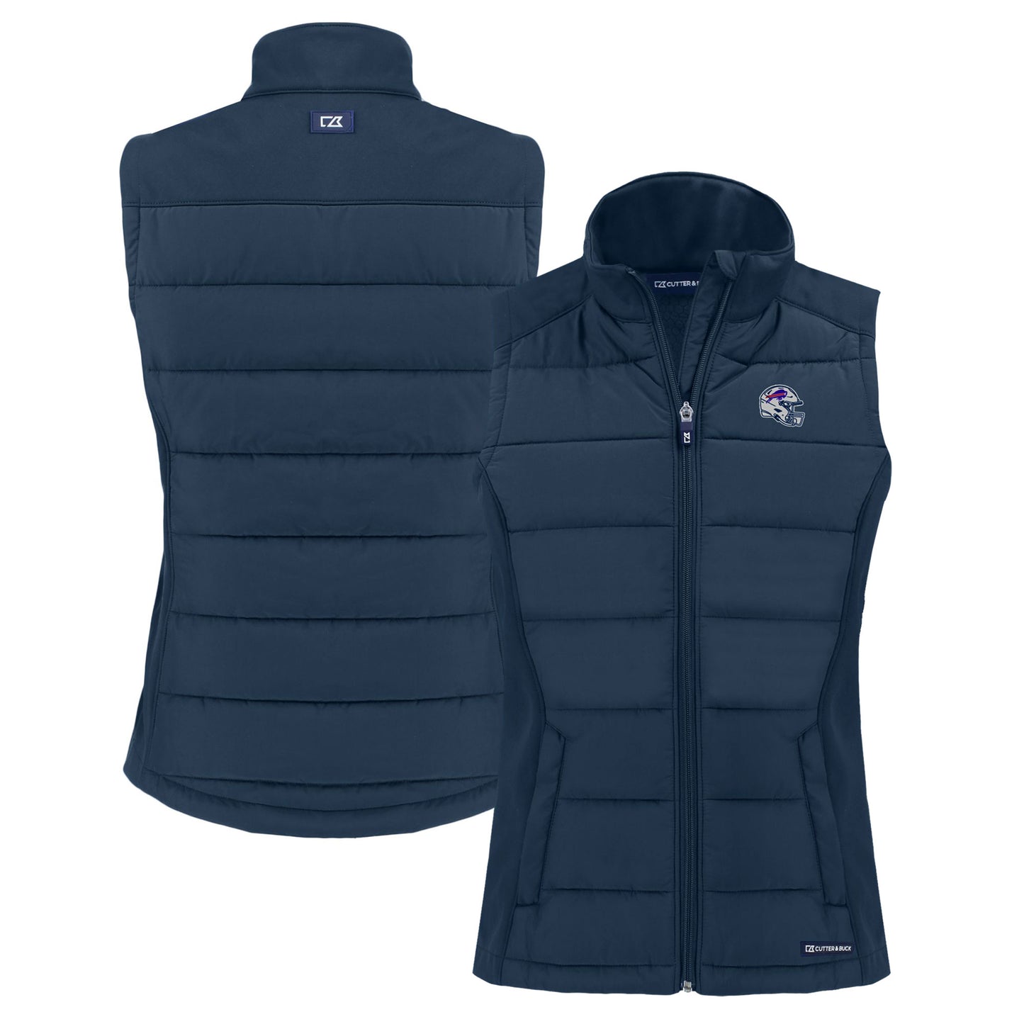 Women's Cutter & Buck  Navy Buffalo Bills Helmet Evoke Hybrid Eco Softshell Recycled Full-Zip Vest