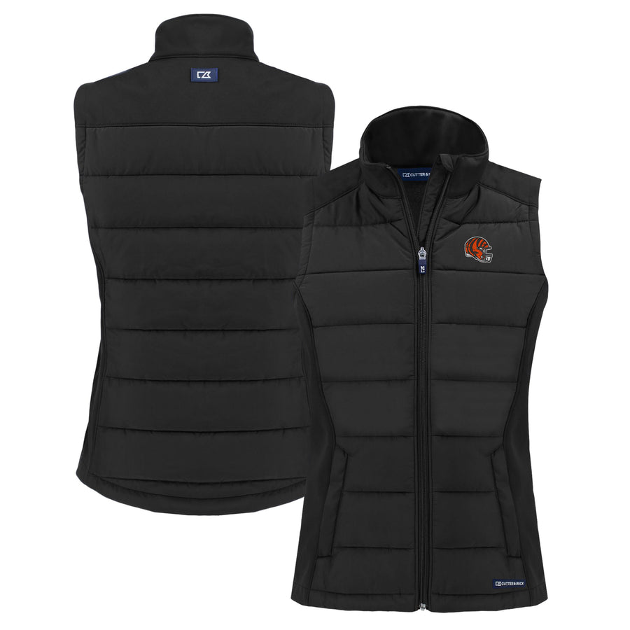 Women's Cutter & Buck  Black Cincinnati Bengals Helmet Evoke Hybrid Eco Softshell Recycled Full-Zip Vest