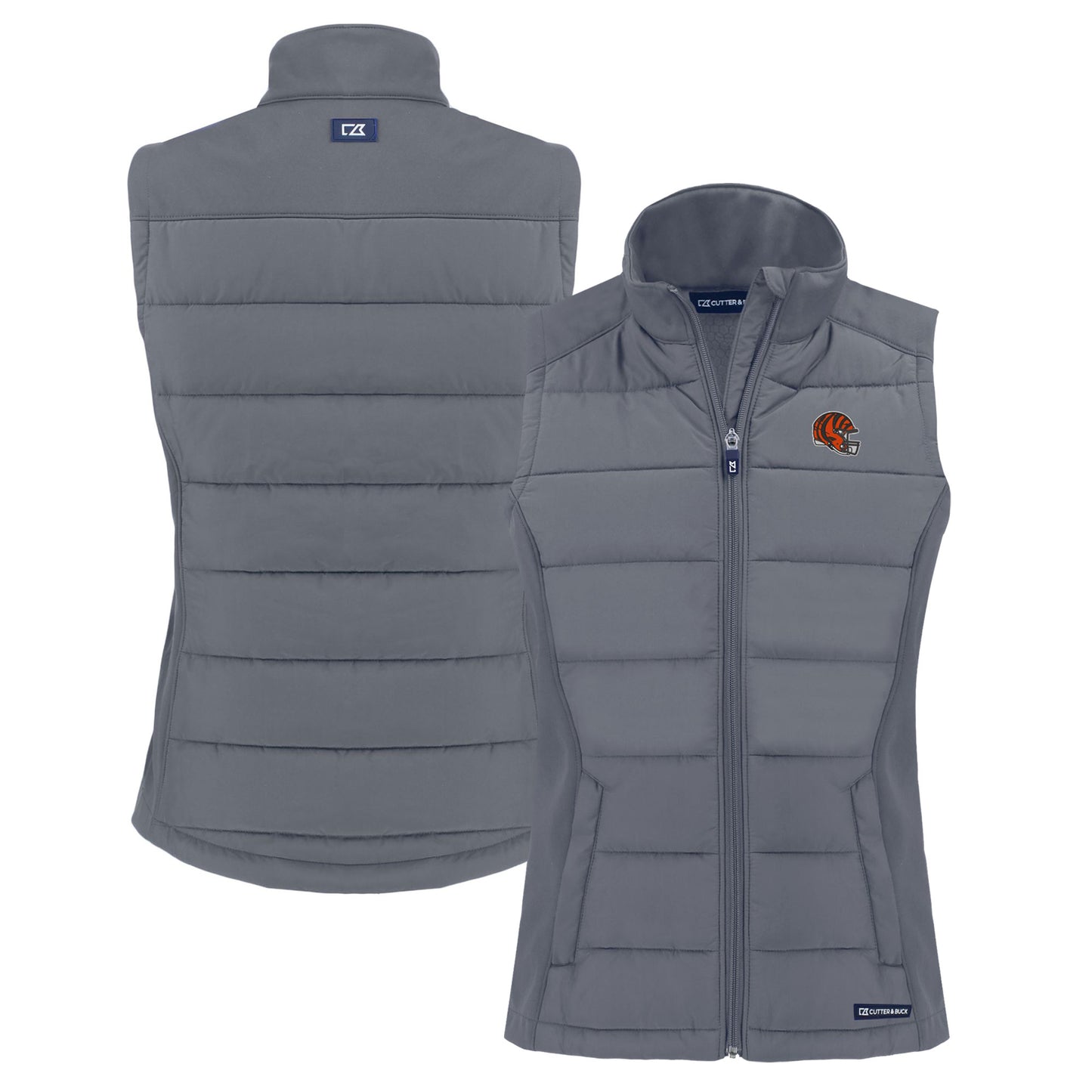 Women's Cutter & Buck  Gray Cincinnati Bengals Helmet Evoke Hybrid Eco Softshell Recycled Full-Zip Vest