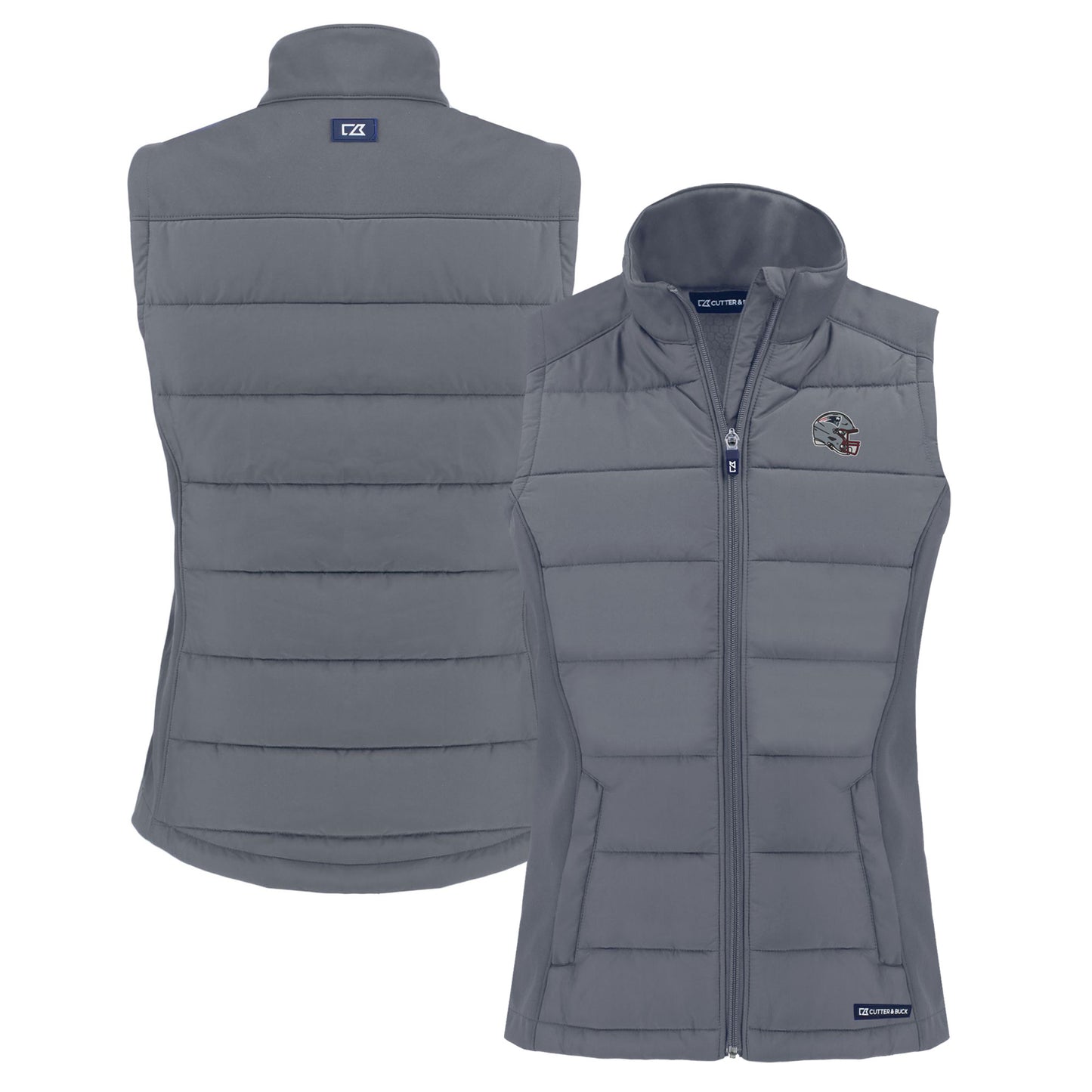 Women's Cutter & Buck  Gray New England Patriots Helmet Evoke Hybrid Eco Softshell Recycled Full-Zip Vest