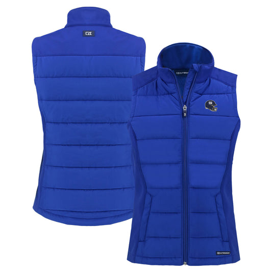 Women's Cutter & Buck  Blue New York Giants Helmet Evoke Hybrid Eco Softshell Recycled Full-Zip Vest