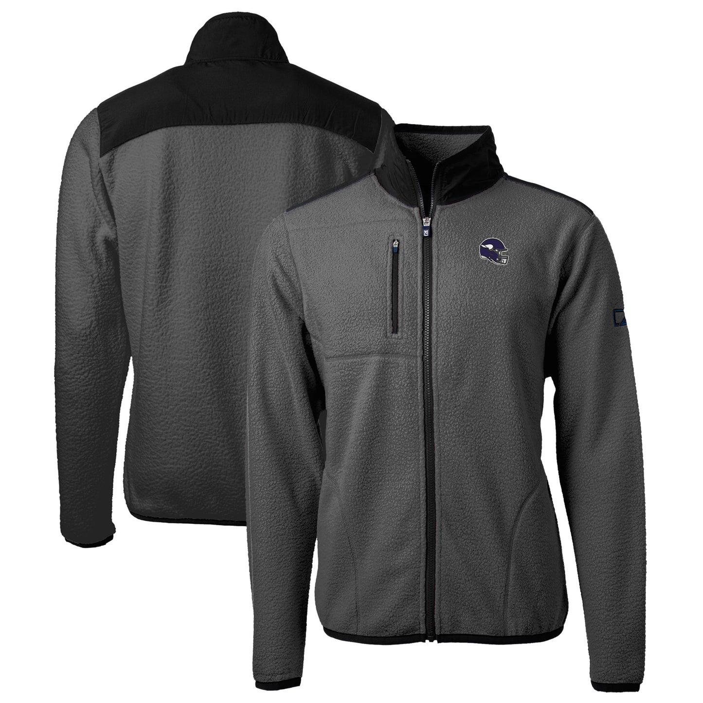 Men's Cutter & Buck  Gray/Black Minnesota Vikings Helmet Cascade Eco Sherpa Fleece Full-Zip Jacket