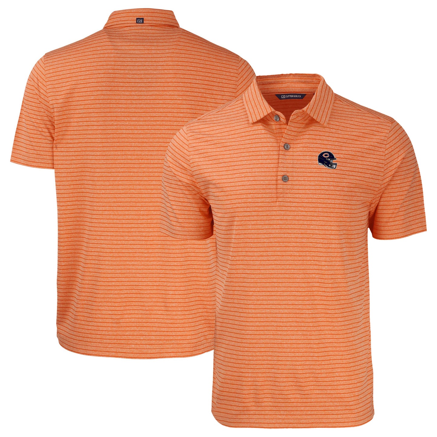 Men's Cutter & Buck  Heather Orange Chicago Bears Helmet Forge Eco Heather Stripe Stretch Recycled Polo