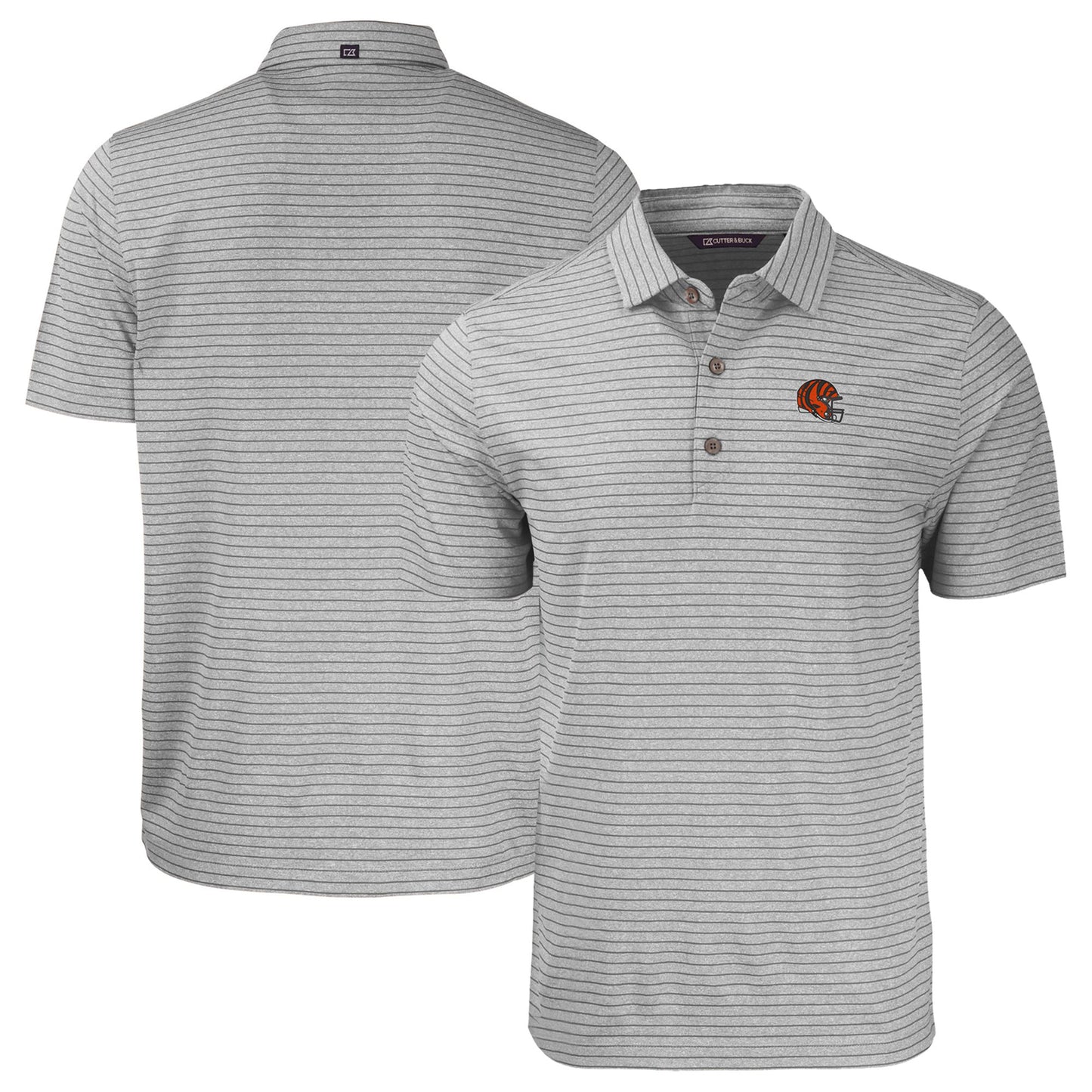 Men's Cutter & Buck  Heather Gray Cincinnati Bengals Helmet Forge Eco Heather Stripe Stretch Recycled Polo