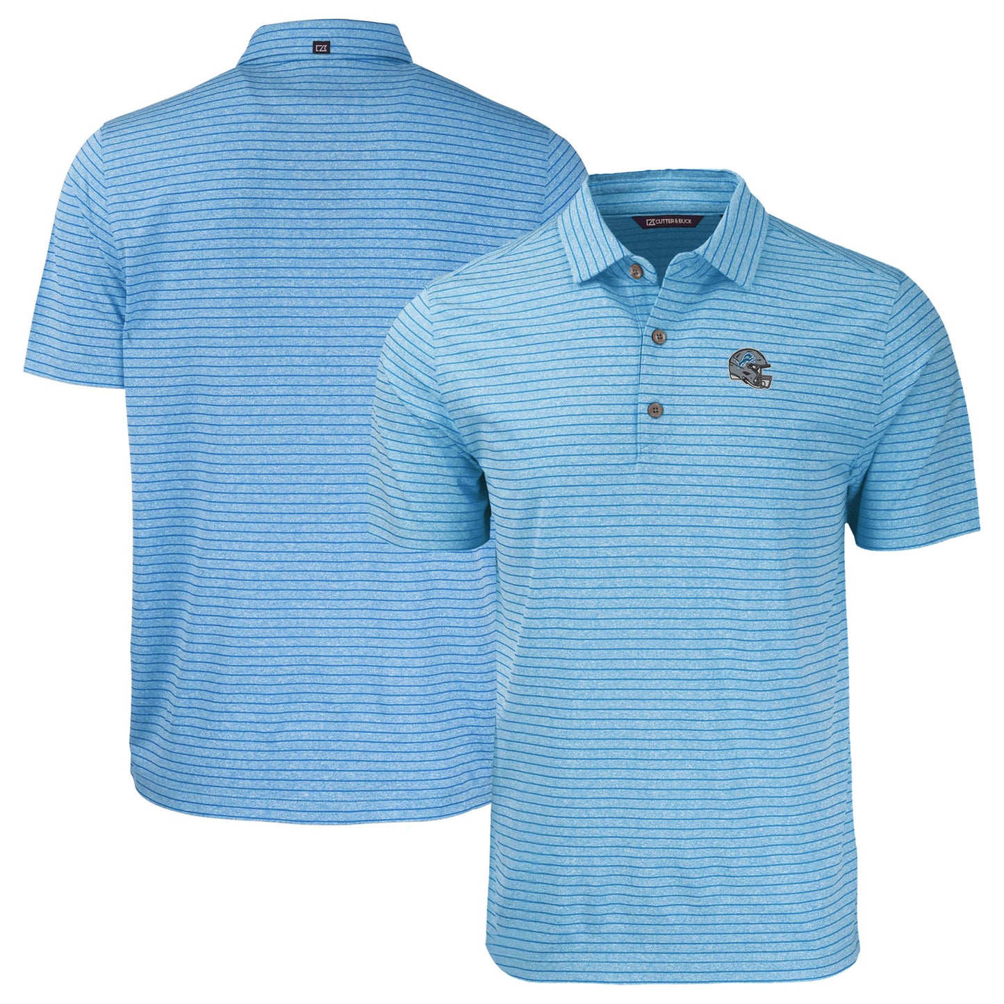 Men's Cutter & Buck  Heather Navy Detroit Lions Helmet Forge Eco Heather Stripe Stretch Recycled Polo
