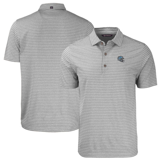 Men's Cutter & Buck  Heather Gray Detroit Lions Helmet Forge Eco Heather Stripe Stretch Recycled Polo