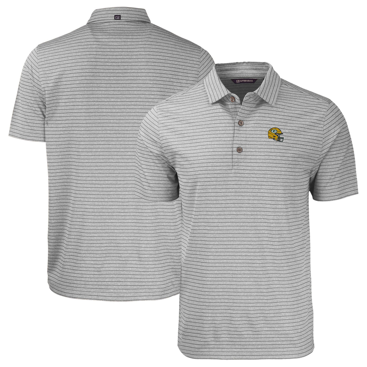 Men's Cutter & Buck  Heather Gray Green Bay Packers Helmet Forge Eco Heather Stripe Stretch Recycled Polo