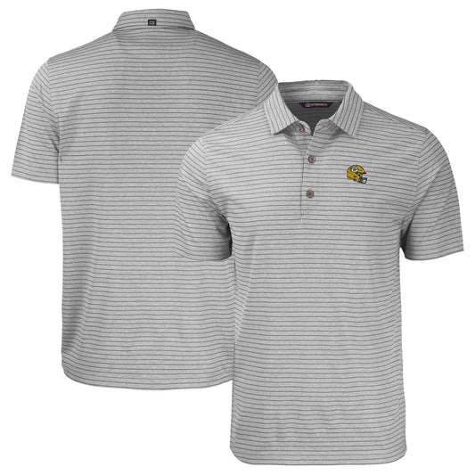 Men's Cutter & Buck  Heather Gray Green Bay Packers Helmet Forge Eco Heather Stripe Stretch Recycled Polo