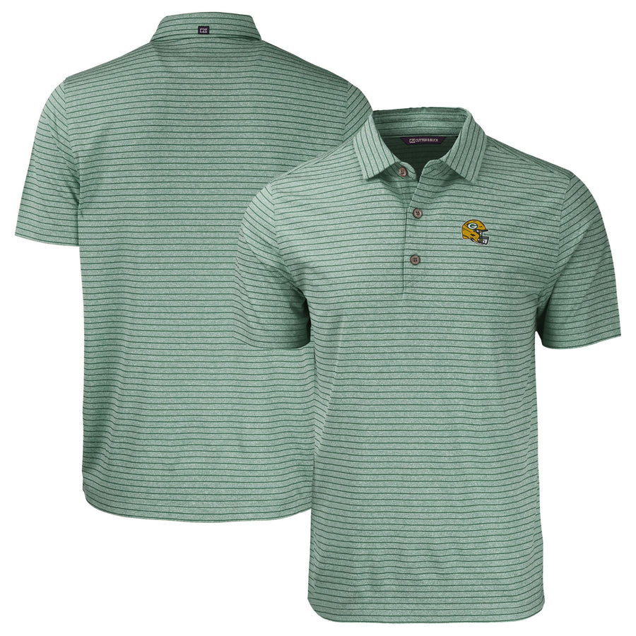 Men's Cutter & Buck  Heather Green Green Bay Packers Helmet Forge Eco Heather Stripe Stretch Recycled Polo