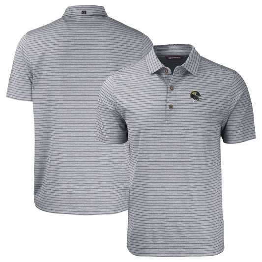 Men's Cutter & Buck  Heather Black Jacksonville Jaguars Helmet Forge Eco Heather Stripe Stretch Recycled Polo