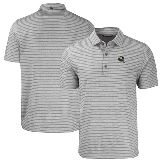 Men's Cutter & Buck  Heather Gray Jacksonville Jaguars Helmet Forge Eco Heather Stripe Stretch Recycled Polo