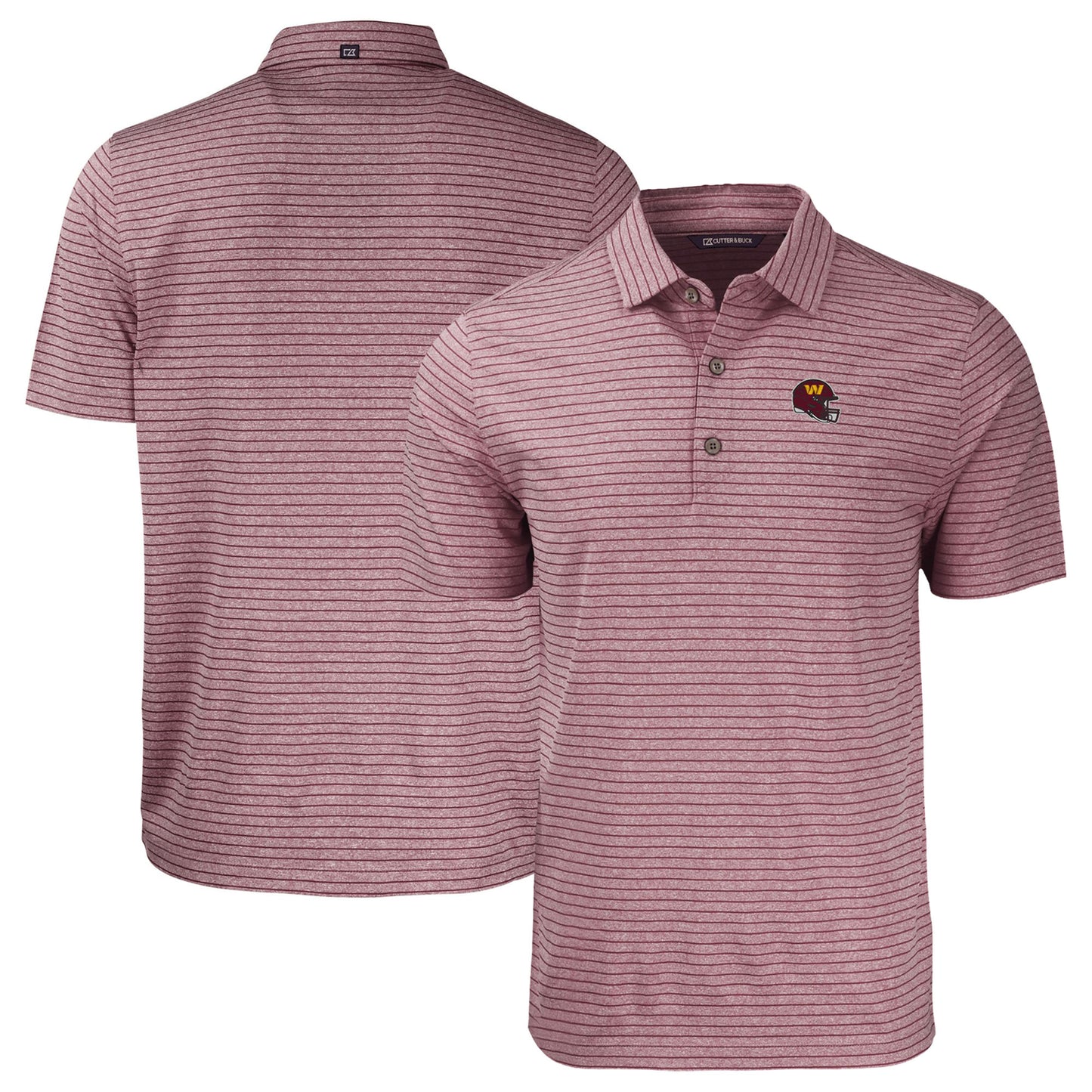 Men's Cutter & Buck  Burgundy Washington Commanders Helmet Forge Eco Heather Stripe Stretch Recycled Polo