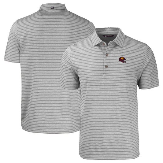 Men's Cutter & Buck  Heather Gray Washington Commanders Helmet Forge Eco Heather Stripe Stretch Recycled Polo