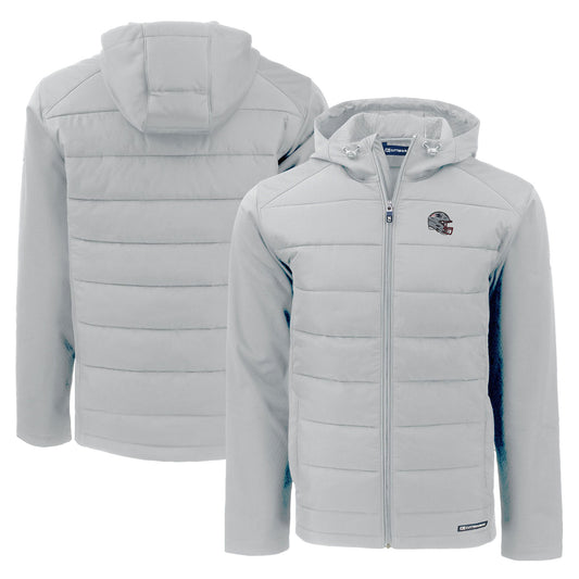 Men's Cutter & Buck Gray New England Patriots Helmet Evoke Hybrid Eco Softshell Recycled Full-Zip Hoodie Jacket