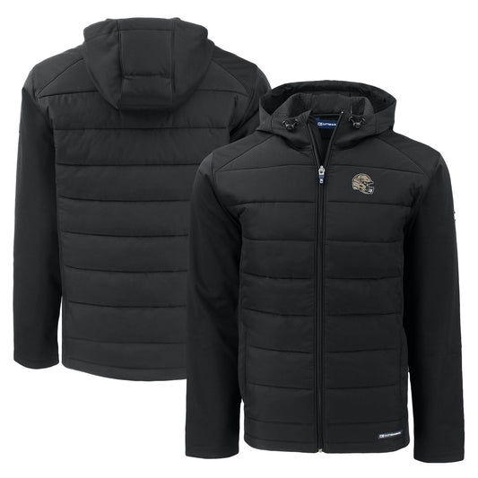 Men's Cutter & Buck Black New Orleans Saints Helmet Evoke Hybrid Eco Softshell Recycled Full-Zip Hoodie Jacket