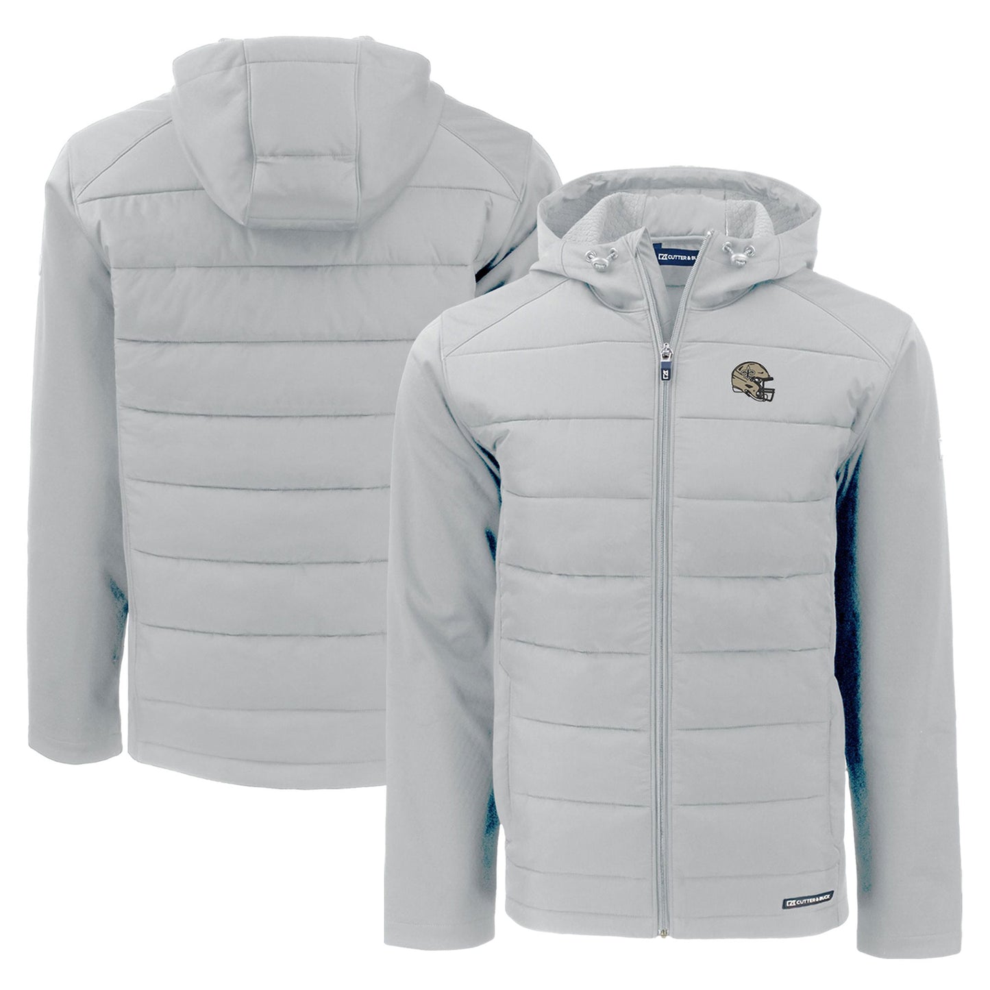 Men's Cutter & Buck Gray New Orleans Saints Helmet Evoke Hybrid Eco Softshell Recycled Full-Zip Hoodie Jacket