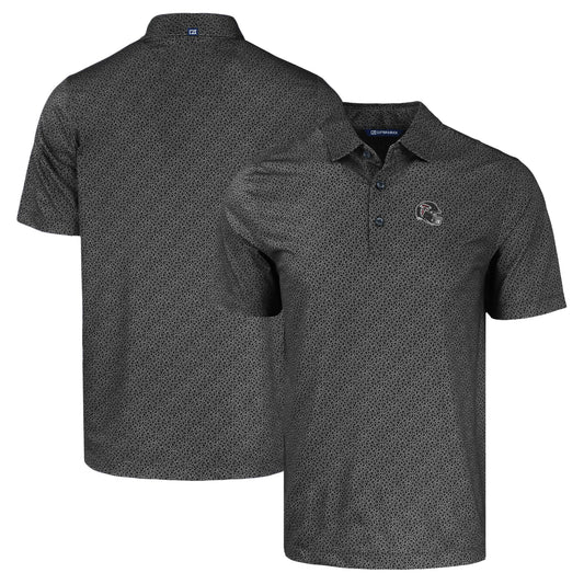 Men's Cutter & Buck  Black Atlanta Falcons Helmet Pike Eco Pebble Print Stretch Recycled Polo