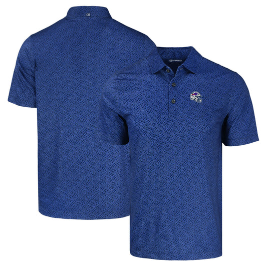 Men's Cutter & Buck  Navy Buffalo Bills Helmet Pike Eco Pebble Print Stretch Recycled Polo