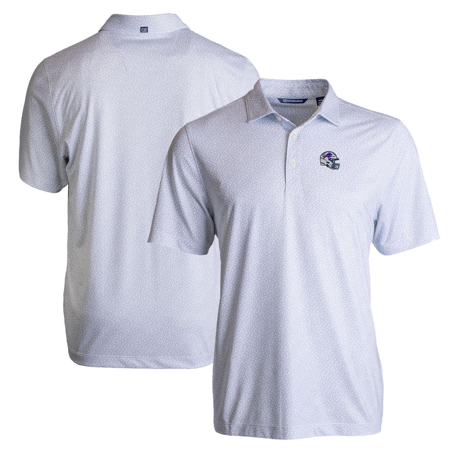 Men's Cutter & Buck  White Buffalo Bills Helmet Pike Eco Pebble Print Stretch Recycled Polo