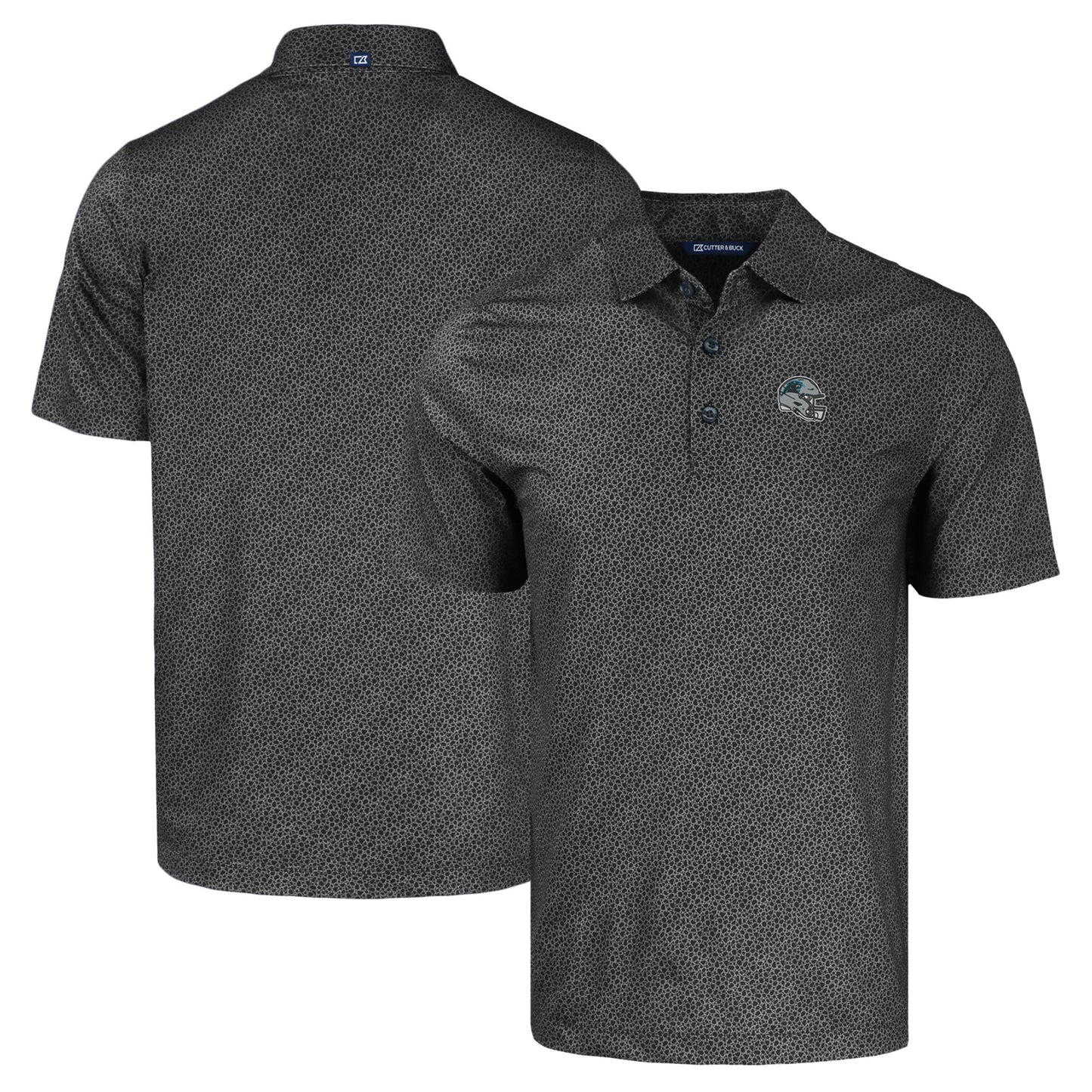 Men's Cutter & Buck  Black Carolina Panthers Helmet Pike Eco Pebble Print Stretch Recycled Polo