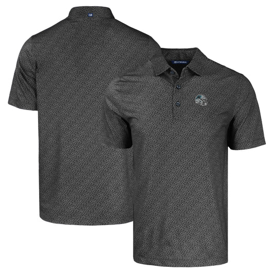 Men's Cutter & Buck  Black Carolina Panthers Helmet Pike Eco Pebble Print Stretch Recycled Polo