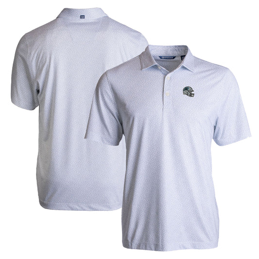 Men's Cutter & Buck  White Carolina Panthers Helmet Pike Eco Pebble Print Stretch Recycled Polo