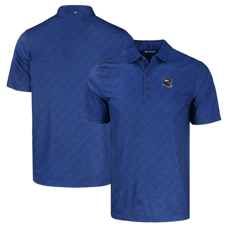 Men's Cutter & Buck  Navy Denver Broncos Helmet Pike Eco Pebble Print Stretch Recycled Polo