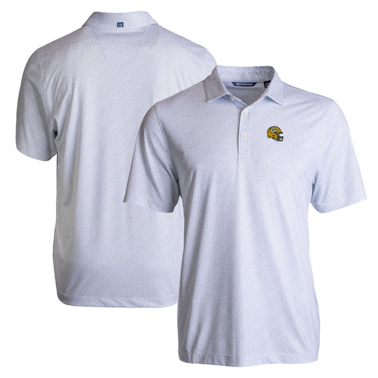 Men's Cutter & Buck  White Green Bay Packers Helmet Pike Eco Pebble Print Stretch Recycled Polo