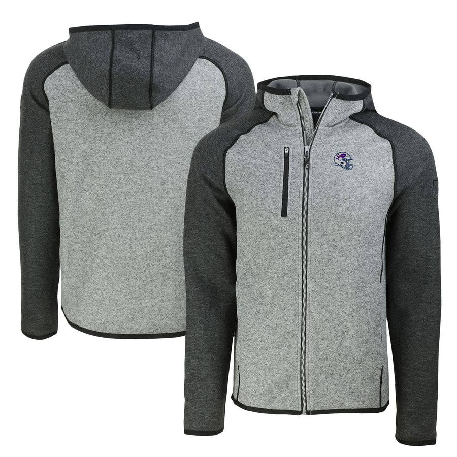 Men's Cutter & Buck  Heather Gray/Heather Charcoal Buffalo Bills  Helmet Mainsail Sweater-Knit Full-Zip Hoodie
