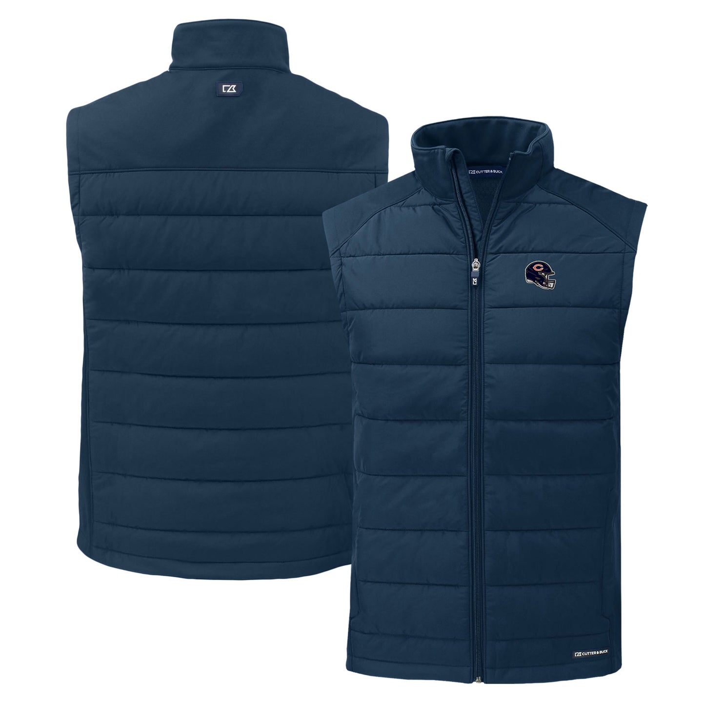 Men's Cutter & Buck Navy Chicago Bears Helmet Evoke Hybrid Eco Softshell Recycled Full-Zip Vest