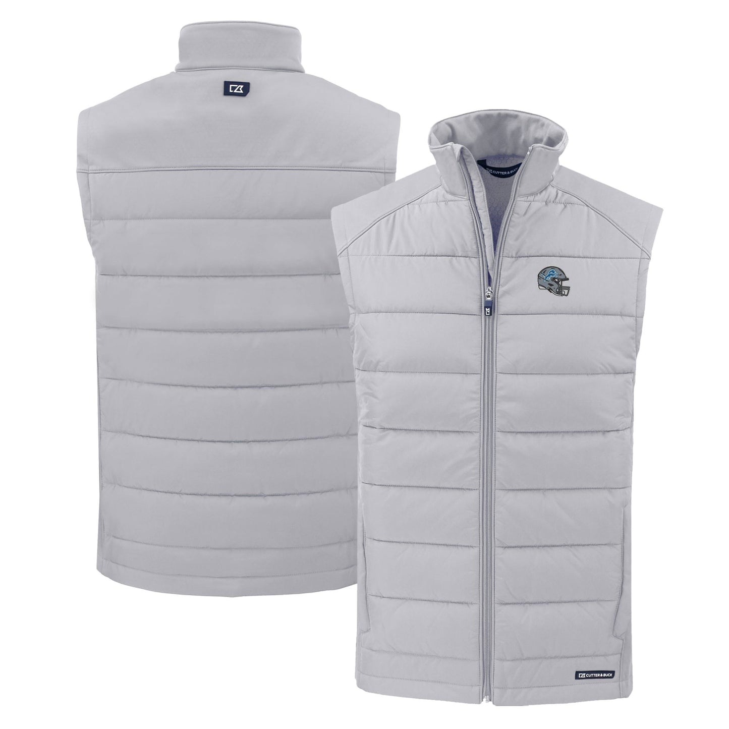 Men's Cutter & Buck Gray Detroit Lions Helmet Evoke Hybrid Eco Softshell Recycled Full-Zip Vest