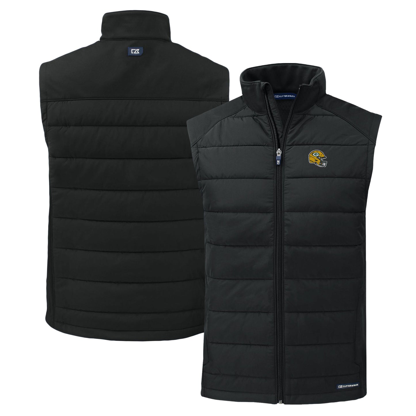 Men's Cutter & Buck Black Green Bay Packers Helmet Evoke Hybrid Eco Softshell Recycled Full-Zip Vest