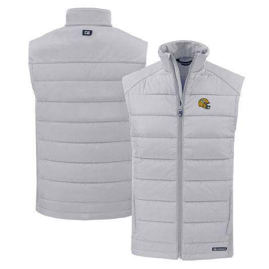 Men's Cutter & Buck Gray Green Bay Packers Helmet Evoke Hybrid Eco Softshell Recycled Full-Zip Vest