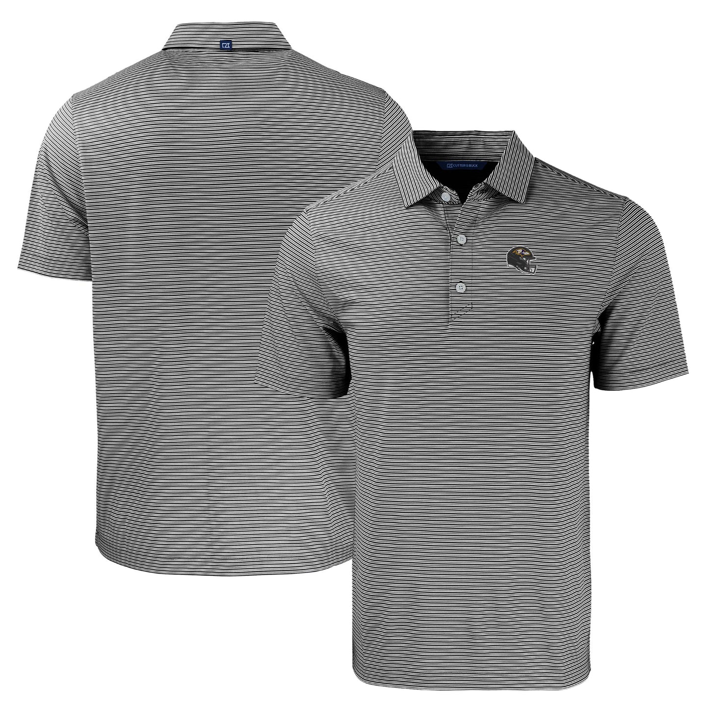 Men's Cutter & Buck  Black/White Baltimore Ravens Helmet Forge Eco Double Stripe Stretch Recycled Polo