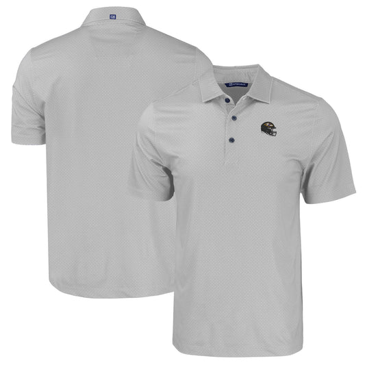 Men's Cutter & Buck  Gray Baltimore Ravens Helmet Big & Tall Pike Eco Tonal Geo Print Stretch Recycled Polo