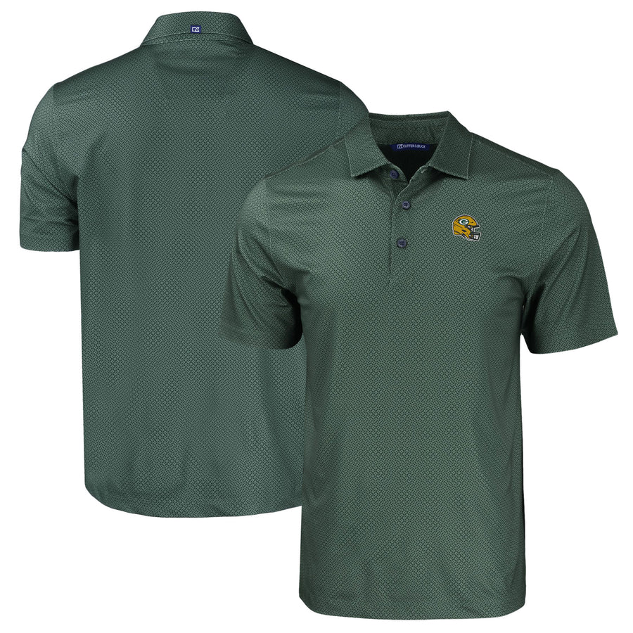 Men's Cutter & Buck  Green Green Bay Packers Helmet Big & Tall Pike Eco Tonal Geo Print Stretch Recycled Polo