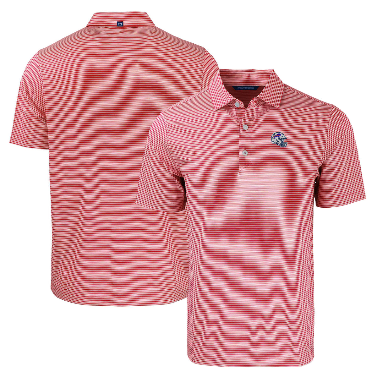 Men's Cutter & Buck  Red/White Buffalo Bills Helmet Forge Eco Double Stripe Stretch Recycled Polo