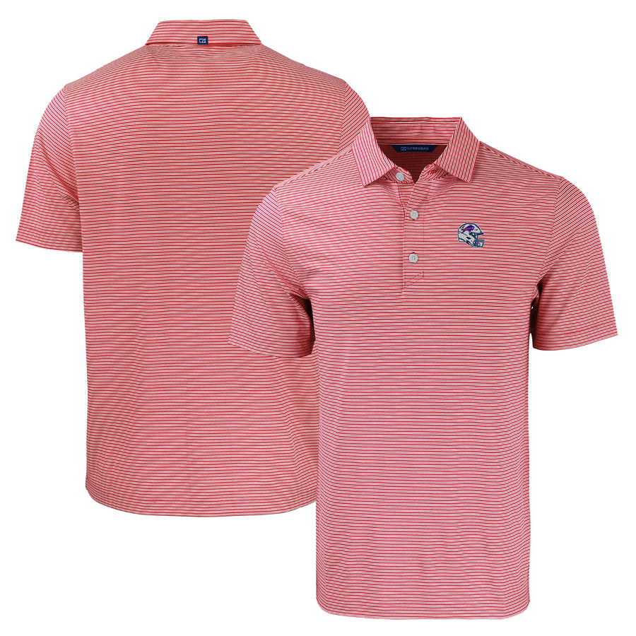 Men's Cutter & Buck  Red/White Buffalo Bills Helmet Forge Eco Double Stripe Stretch Recycled Polo