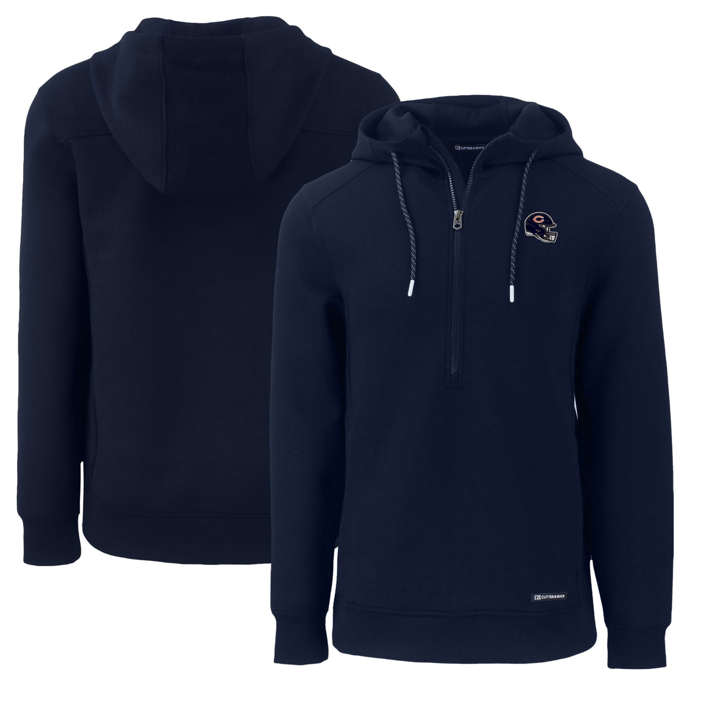 Men's Cutter & Buck Navy Chicago Bears Helmet Roam Eco Half-Zip Recycled Pullover Hoodie