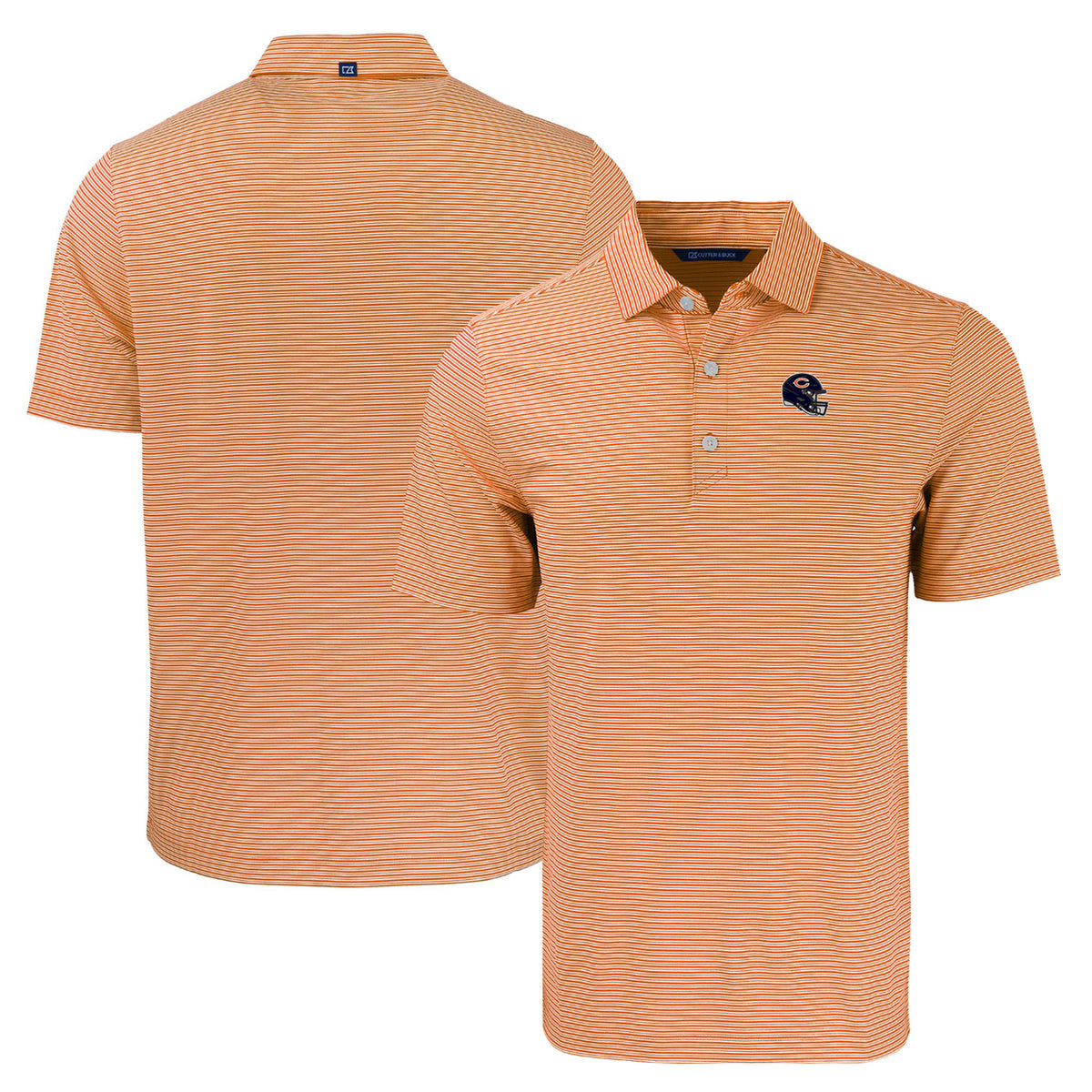 Men's Cutter & Buck  Orange Chicago Bears Helmet Forge Eco Double Stripe Stretch Recycled Polo