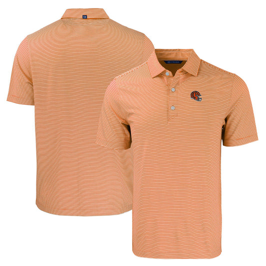 Men's Cutter & Buck  Orange Cincinnati Bengals Helmet Forge Eco Double Stripe Stretch Recycled Polo