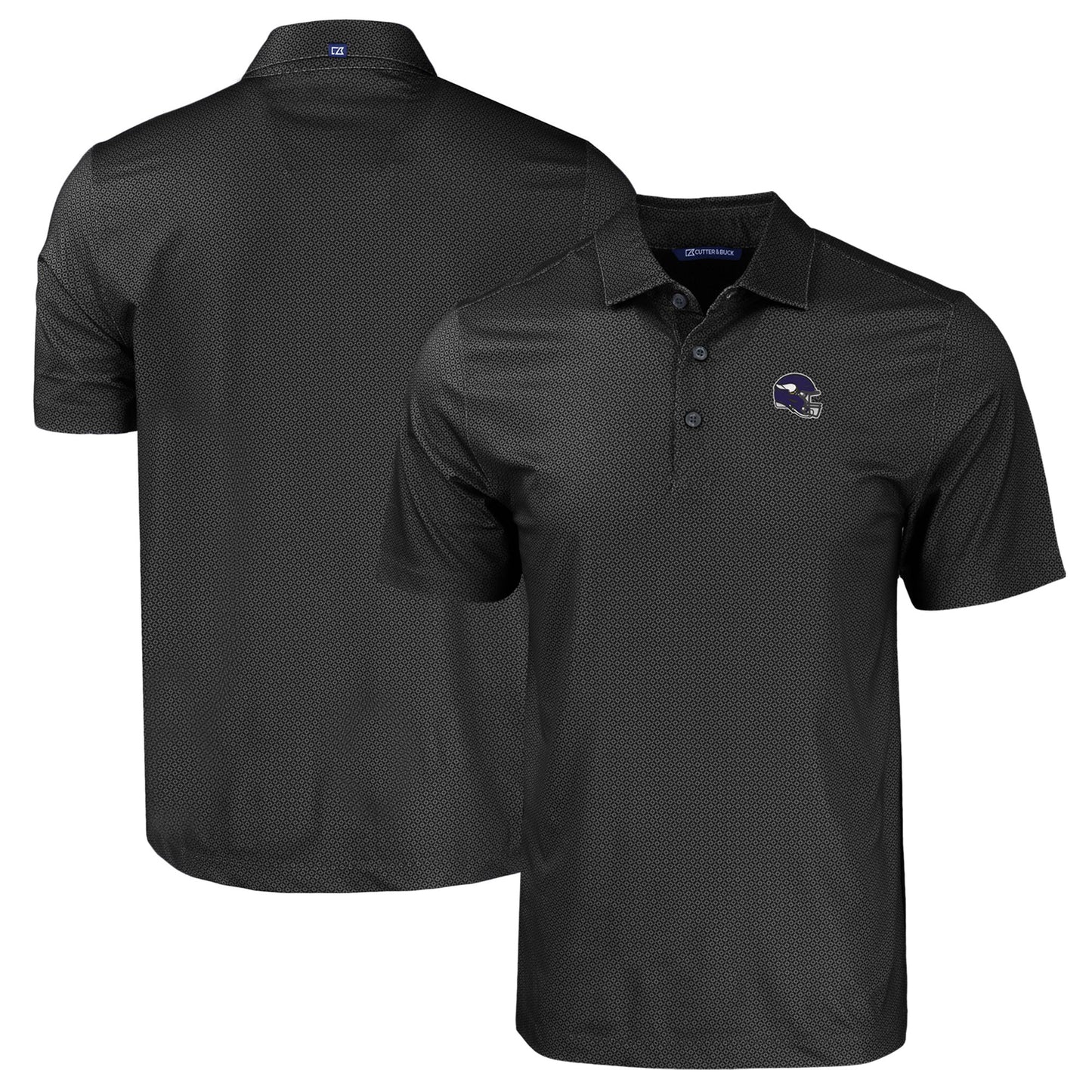 Men's Cutter & Buck  Black Minnesota Vikings Helmet Big & Tall Pike Eco Tonal Geo Print Stretch Recycled Polo