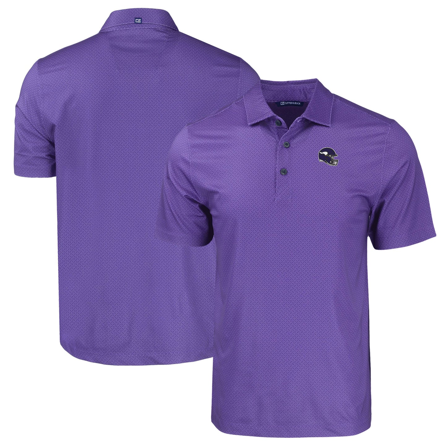 Men's Cutter & Buck  Purple Minnesota Vikings Helmet Big & Tall Pike Eco Tonal Geo Print Stretch Recycled Polo