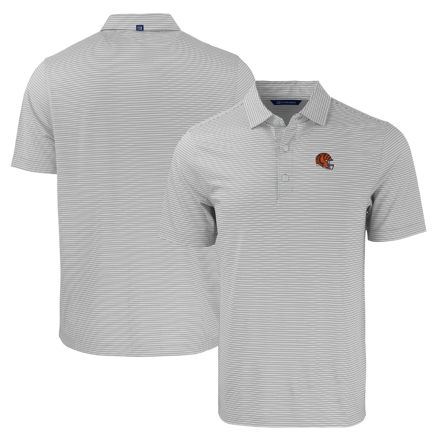 Men's Cutter & Buck  Gray/White Cincinnati Bengals Helmet Forge Eco Double Stripe Stretch Recycled Polo