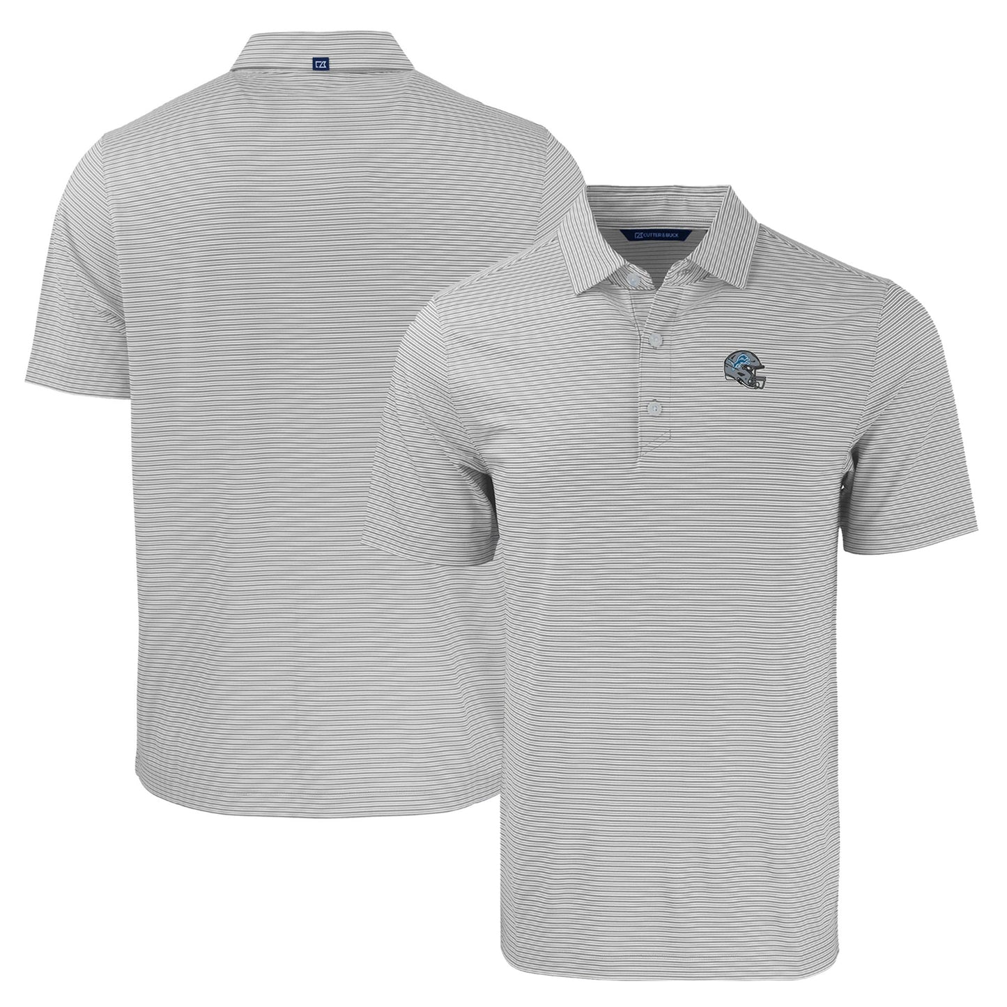 Men's Cutter & Buck  Gray/White Detroit Lions Helmet Forge Eco Double Stripe Stretch Recycled Polo