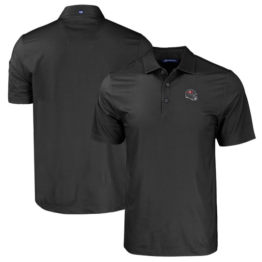 Men's Cutter & Buck  Black Tampa Bay Buccaneers Helmet Big & Tall Pike Eco Tonal Geo Print Stretch Recycled Polo