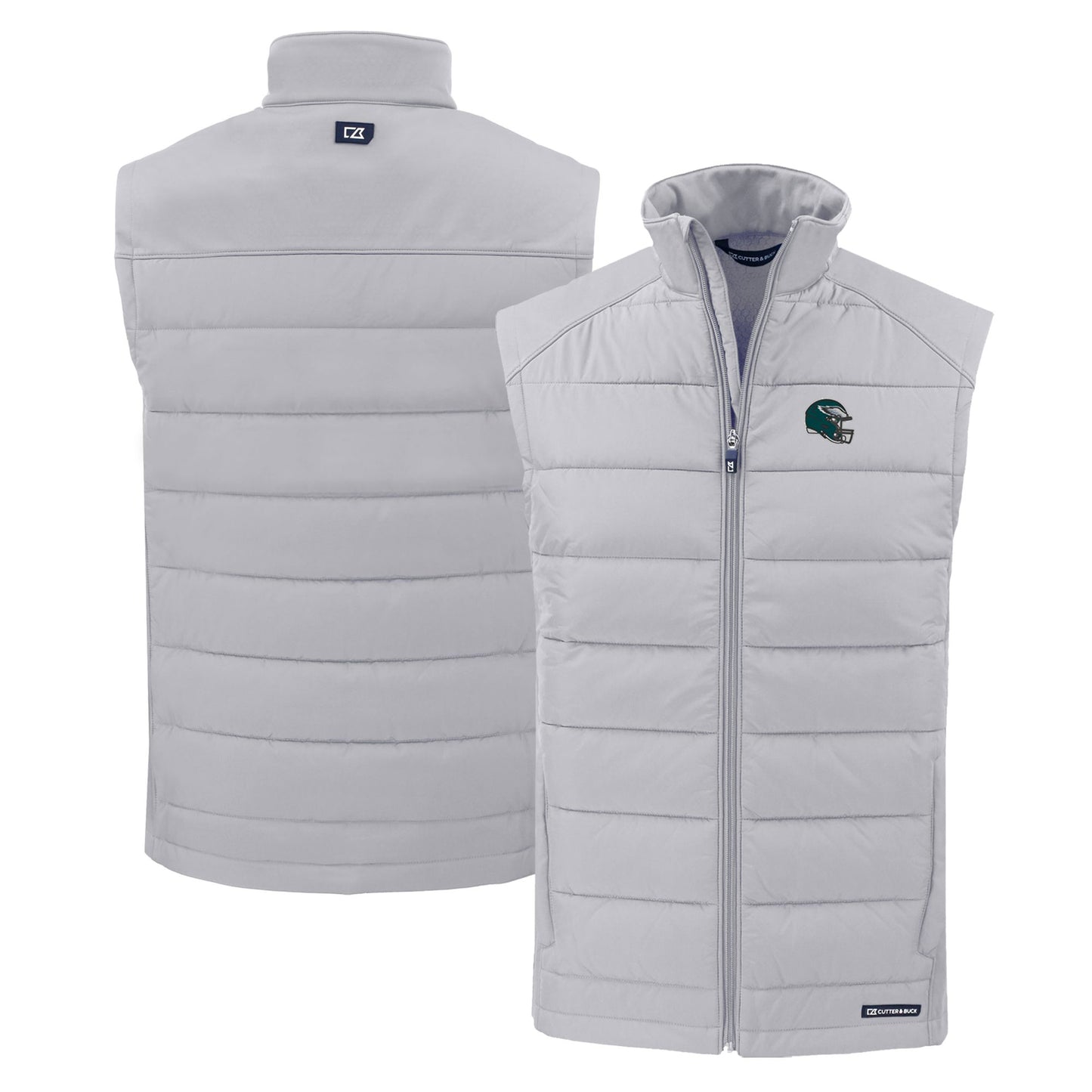 Men's Cutter & Buck Gray Philadelphia Eagles Helmet Evoke Hybrid Eco Softshell Recycled Full-Zip Vest