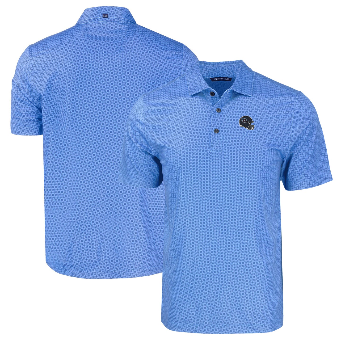 Men's Cutter & Buck Light Blue Tennessee Titans Helmet Big & Tall Pike Eco Tonal Geo Print Stretch Recycled Polo