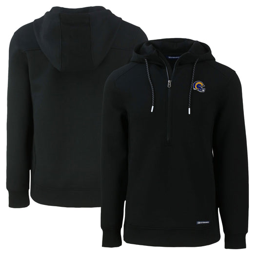 Men's Cutter & Buck Black Los Angeles Rams Helmet Roam Eco Half-Zip Recycled Pullover Hoodie