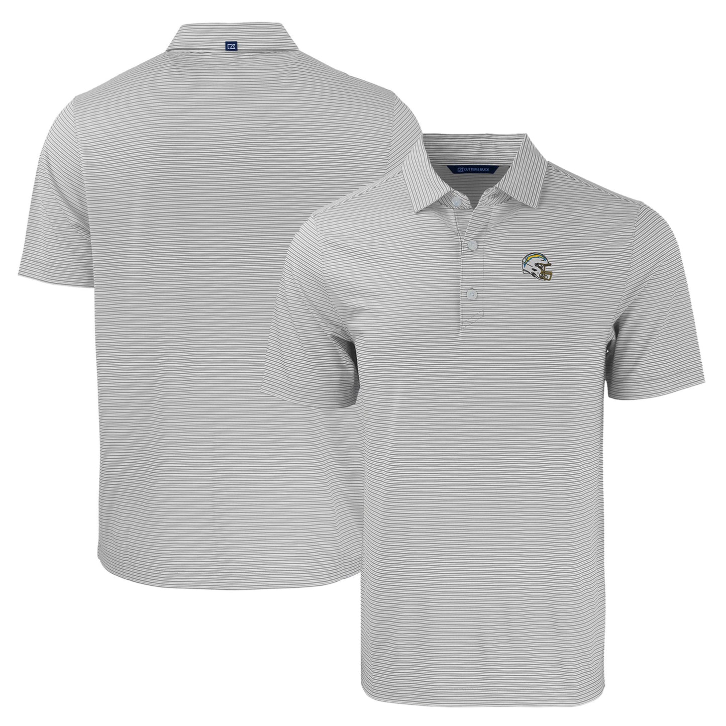 Men's Cutter & Buck  Gray/White Los Angeles Chargers Helmet Forge Eco Double Stripe Stretch Recycled Polo